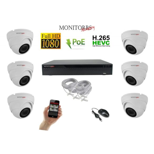 Monitorrs Security - IP Dóm kamerarendszer 6 kamerával 2 Mpix - 6001K6