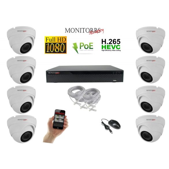 Monitorrs Security - IP Dóm kamerarendszer 8 kamerával 2 Mpix - 6001K8
