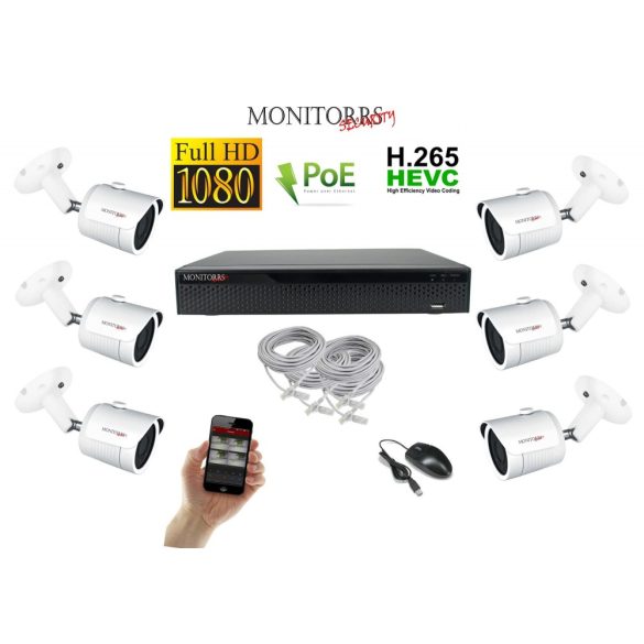 Monitorrs Security - IP kamerarendszer 6 kamerával 2 Mpix - 6002K6