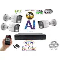   Monitorrs Security - AI IP Full Color kamerarendszer 3 kamerával 5 Mpix Wt - 6021K3