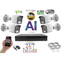   Monitorrs Security - AI IP Full Color kamerarendszer 4 kamerával 5 Mpix Wt - 6021K4