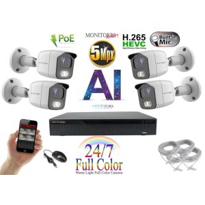Monitorrs Security - AI IP Full Color kamerarendszer 4 kamerával 5 Mpix Wt - 6021K4