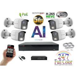   MS - AI IP Full Color kamerarendszer 4 kamerával switchel 5 Mpix Wt - 6021K4B