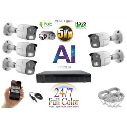   Monitorrs Security - AI IP Full Color kamerarendszer 5 kamerával 5 Mpix Wt - 6021K5
