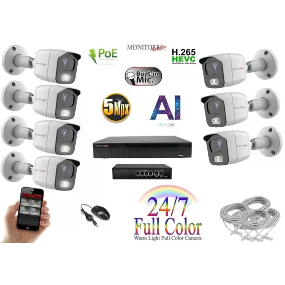 MS - AI IP Full Color kamerarendszer switchel 7 kamerával 5 Mpix Wt - 6021K7B MS - AI IP Full Color kamerarendszer switchel 7 kamerával 5 Mpix Wt - 6021K7B