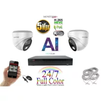   Monitorrs Security - AI IP Full Color Dóm kamerarendszer 2 kamerával 5 Mpix Wd - 6022K2
