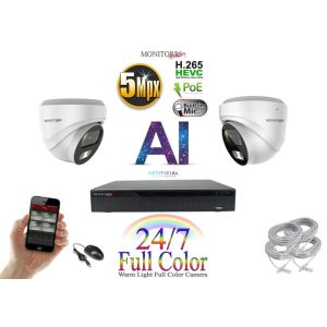 Monitorrs Security - AI IP Full Color Dóm kamerarendszer 2 kamerával 5 Mpix Wd - 6022K2