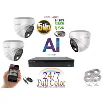   Monitorrs Security - AI IP Full Color Dóm kamerarendszer 3 kamerával 5 Mpix Wd - 6022K3
