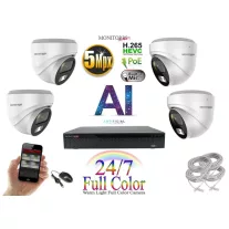  Monitorrs Security - AI IP Full Color Dóm kamerarendszer 4 kamerával 5 Mpix Wd - 6022K4