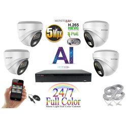   Monitorrs Security - AI IP Full Color Dóm kamerarendszer 4 kamerával 5 Mpix Wd - 6022K4