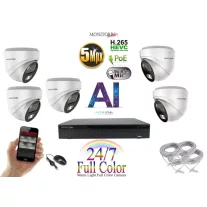   Monitorrs Security - AI IP Full Color Dóm kamerarendszer 5 kamerával 5 Mpix Wd - 6022K5
