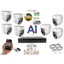   Monitorrs Security - AI IP Full Color Dóm kamerarendszer 7 kamerával 5 Mpix Wd - 6022K7