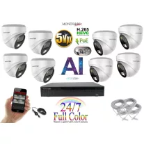   Monitorrs Security - AI IP Full Color Dóm kamerarendszer 8 kamerával 5 Mpix Wd - 6022K8