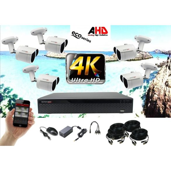 Monitorrs Security - 4k AHD kamerarendszer 5 kamerával 8 Mpix WT - 6035K5
