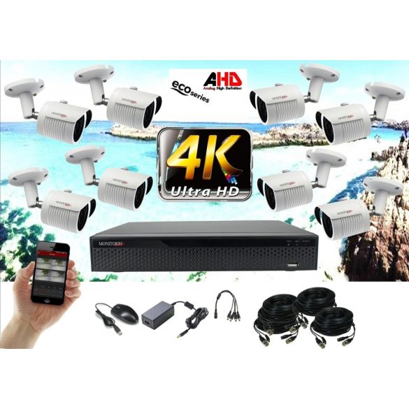 Monitorrs Security - 4k AHD kamerarendszer 8 kamerával 8 Mpix WT - 6035K8