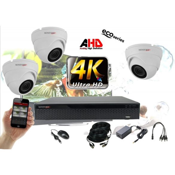 Monitorrs Security - 4k AHD kamerarendszer 3 kamerával 8 Mpix WD - 6037K3