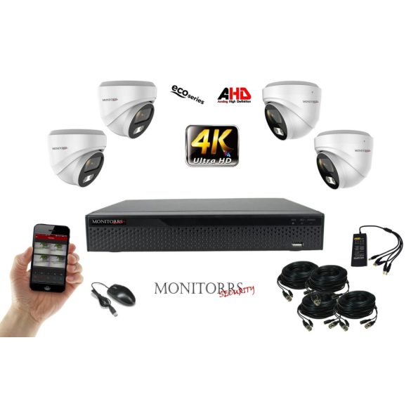 Monitorrs Security - 4k AHD kamerarendszer 4 kamerával 8 Mpix WD - 6037K4