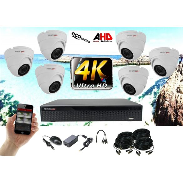 Monitorrs Security - 4k AHD kamerarendszer 6 kamerával 8 Mpix WD - 6037K6