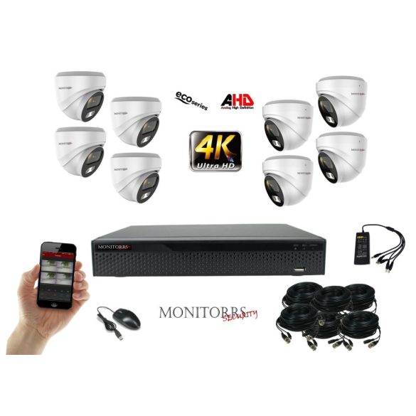 Monitorrs Security - 4k AHD kamerarendszer 8 kamerával 8 Mpix WD - 6037K8