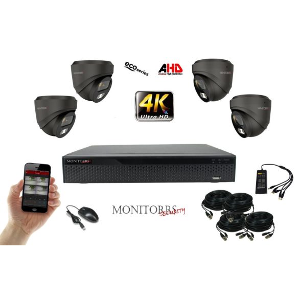 Monitorrs Security - 4k AHD kamerarendszer 4 kamerával 8 Mpix GD - 6038K4