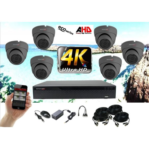 Monitorrs Security - 4k AHD kamerarendszer 6 kamerával 8 Mpix GD - 6038K6