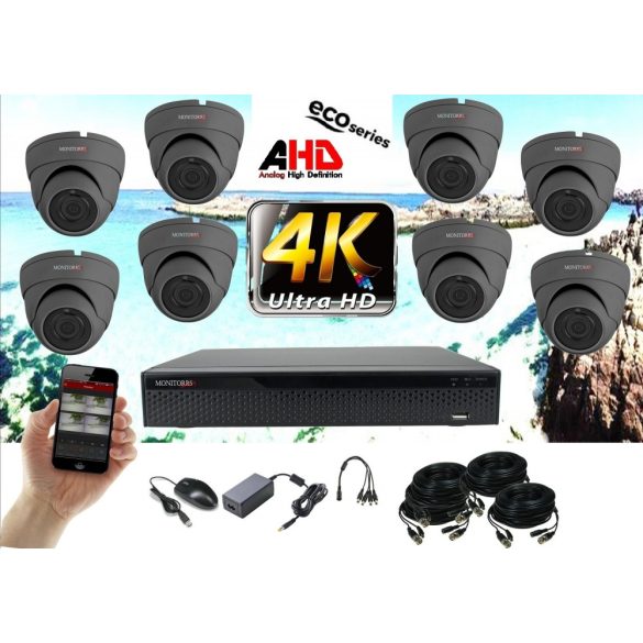 Monitorrs Security - 4k AHD kamerarendszer 8 kamerával 8 Mpix GD - 6038K8