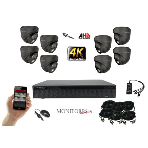 Monitorrs Security - 4k AHD kamerarendszer 8 kamerával 8 Mpix GD - 6038K8
