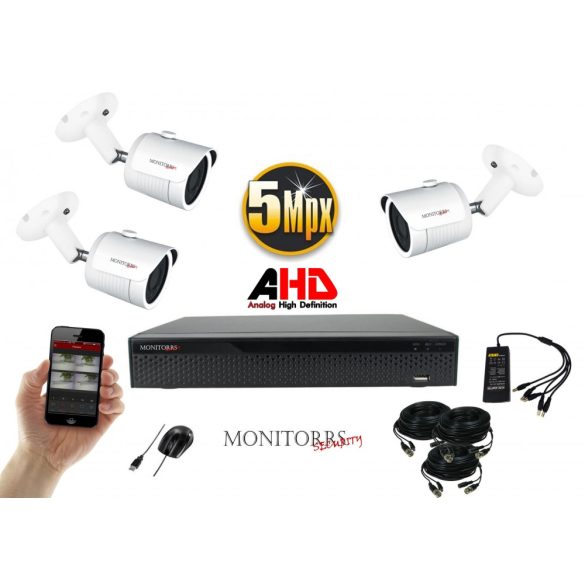 Monitorrs Security - AHD kamerarendszer 3 kamerával 5 Mpix - 6041K3