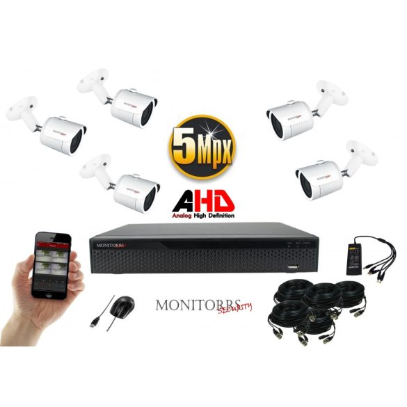 Monitorrs Security - AHD kamerarendszer 5 kamerával 5 Mpix - 6041K5