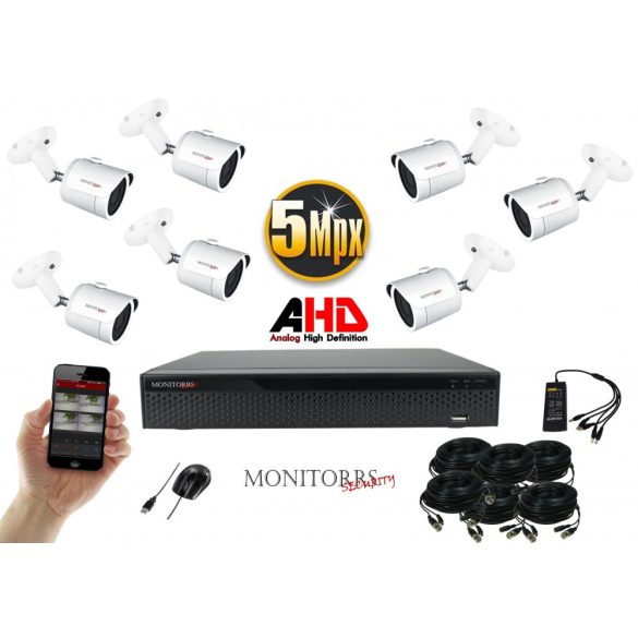 Monitorrs Security - AHD kamerarendszer 7 kamerával 5 Mpix - 6041K7