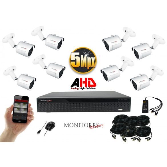 Monitorrs Security - AHD kamerarendszer 8 kamerával 5 Mpix - 6041K8