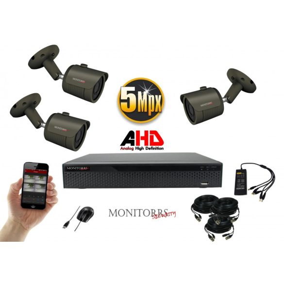 Monitorrs Security - AHD kamerarendszer 3 kamerával 5 Mpix - 6042K3
