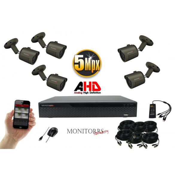 Monitorrs Security - AHD kamerarendszer 5 kamerával 5 Mpix - 6042K5