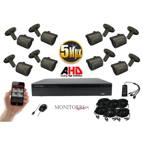 Monitorrs Security - AHD kamerarendszer 8 kamerával 5 Mpix - 6042K8