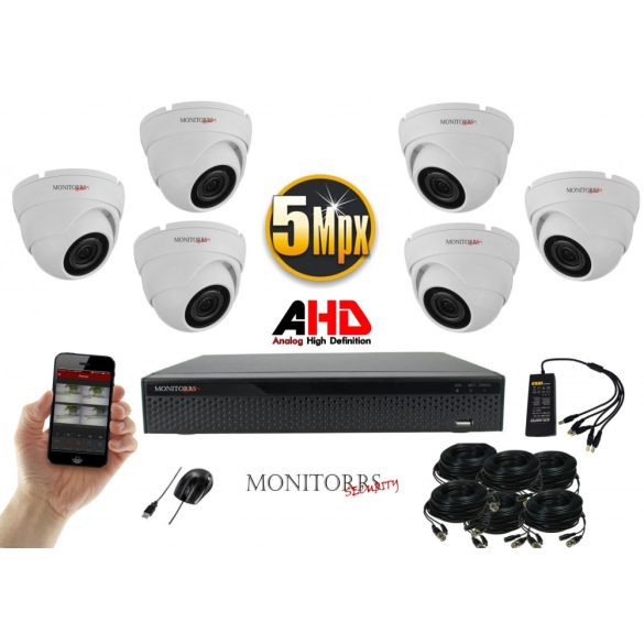 Monitorrs Security - AHD Dóm kamerarendszer 6 kamerával 5 Mpix -6043K6