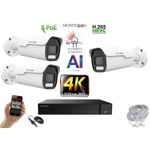 Monitorrs Security - AI Hybrid Light IP Park kamerarendszer 3 kamerával 8 Mpix - 6070k3
