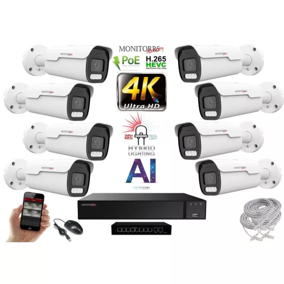 MS - AI Hybrid Light IP Park kamerarendszer 8 kamerával switchel 8 Mpix - 6070k8B