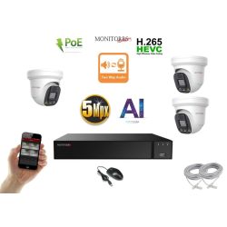   Monitorrs Security - AI IP Aktív dóm kamerarendszer 3 kamerával 5 mpix - 6077K3