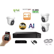   Monitorrs Security - AI IP Aktív dóm kamerarendszer 3 kamerával switchel 5 mpix - 6077K3B