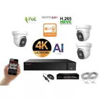   Monitorrs Security - AI IP Aktív dóm kamerarendszer 3 kamerával switchel 8 mpix - 6077K3B