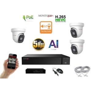 Monitorrs Security - AI IP Aktív dóm kamerarendszer 3 kamerával switchel 5 mpix - 6077K3B