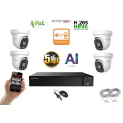   Monitorrs Security - AI IP Aktív dóm kamerarendszer 4 kamerával 5 mpix - 6077K4