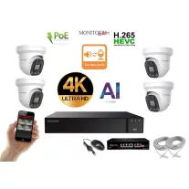  Monitorrs Security - AI IP Aktív dóm kamerarendszer 4 kamerával switchel 8 mpix - 6077K4B
