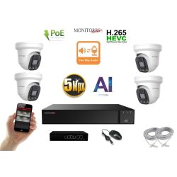   Monitorrs Security - AI IP Aktív dóm kamerarendszer 4 kamerával switchel 5 mpix - 6077K4B