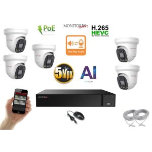 Monitorrs Security - AI IP Aktív dóm kamerarendszer 5 kamerával 5 mpix - 6077K5