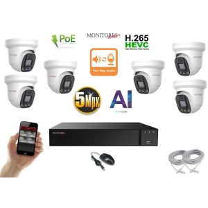 Monitorrs Security - AI IP Aktív dóm kamerarendszer 6 kamerával 5 mpix - 6077K6