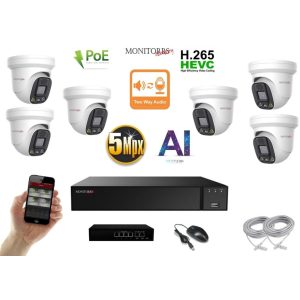 Monitorrs Security - AI IP Aktív dóm kamerarendszer 6 kamerával switchel 5 mpix - 6077K6B