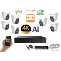   Monitorrs Security - AI IP Aktív dóm kamerarendszer 7 kamerával switchel 8 mpix - 6077K7B