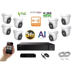   Monitorrs Security - AI IP Aktív dóm kamerarendszer 8 kamerával switchel 5 mpix - 6077K8B
