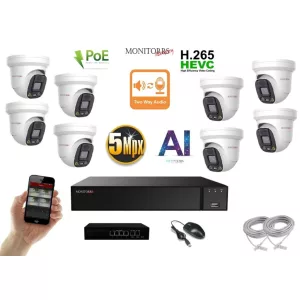 Monitorrs Security - AI IP Aktív dóm kamerarendszer 8 kamerával switchel 5 mpix - 6077K8B